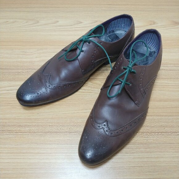 Ted Baker Dress Shoes Mens 8 US‎ Brown Wingtip Cap Toe Brogue Derby Nenoi - Picture 2 of 8